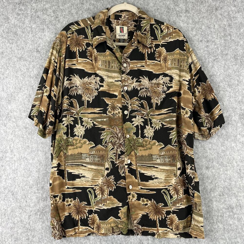 Tori Richard Shirt Mens Large Button Front Palm Tree Hawaiian Tropical Aloha USA